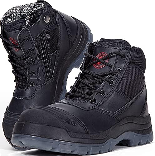 ROCKROOSTER Men's Work Boots, Steel Toe, YKK Zipper, 6 inch, Slip Resistant Safety Oiled Leather Shoes, Static Dissipative, Breathable, Quick Dry(AK050 Black, 8.5)