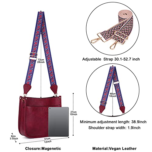 Image of HKCLUF Crossbody Bags for Women Trendy Vegan Leather Hobo Handbags With 2PCS Adjustable Guitar Strap Shoulder Bucket Bags