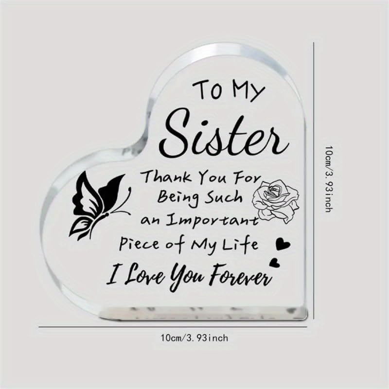 Heart Shaped Acrylic Table Decor for Sister, Butterfly Rose Acrylic Plaque for Home and Office Decor