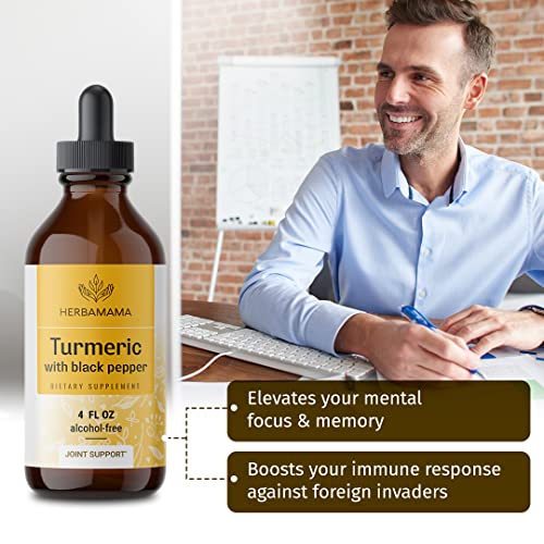 Turmeric Liquid Drops - Organic Turmeric Curcumin Liquid Extract Supplement With Black Pepper - Alcohol-Free - Vegan - 4 Fl Oz #TOP5