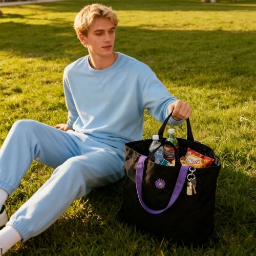 Bolso tote de lona grande para mujer, 27 L, resistente, con cremallera superior, 2 bolsillos exteriores y 1 bolsillo interior con cremallera, bolso de trabajo negro de 12 onzas con asas dobles para compras, desplazamiento diario y viajes miniatura 2