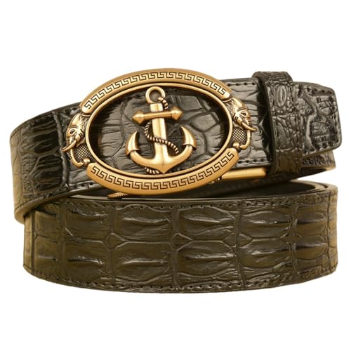 Ceinture alligator pour homme en cuir premium et boucle éléphant dorée