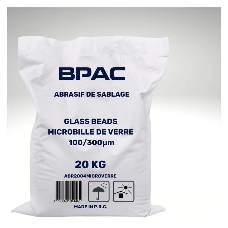 BPAC Microesferas de Vidrio 100-300 20kg para Chorro de Arena - Microperlas para usar con Cabina Chorro de Aren - Granulometría de 100 a 300 micras - 20kg