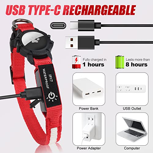 Joytale Led Airtag Dog Collar[100% Ipx7 Waterproof], Light Up Night Safety Pet Collars For Air Tag, Usb C Rechargeable Lighted Glow Nylon Collar With Airtag Holder Case For Puppies Small Dogs, Red #TOP4