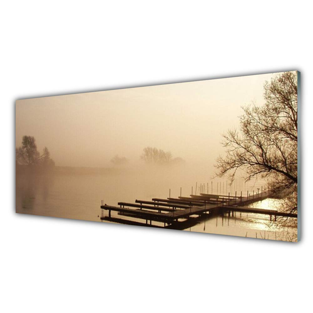 Décoration salon grand tableau acrylique paysage pont dans le brouillard