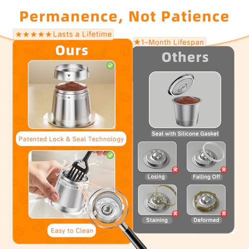Image of 4 Pack Reusable K Cups for Keurig 1.0, not 2.0 Coffee Machine, All Stainless Steel Coffee Filter Pods for Keurig with Dosing Funnel and Cleaning Brush, No Seal Gasket, Non Plastic, Heat Safe