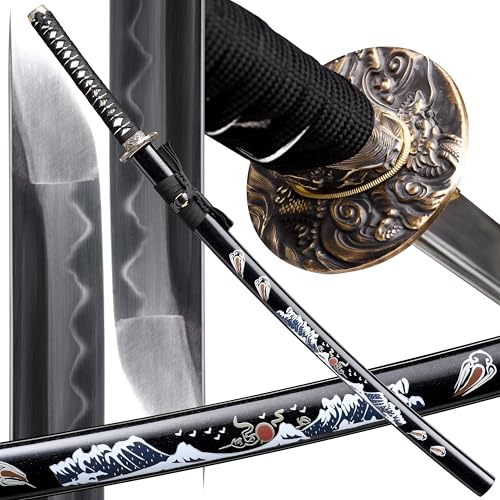 entez Japanese Samurai Sword - Hand Forged T10 High Carbon Steel Katana, Full Tang, Traditional Design - Ideal for Collection