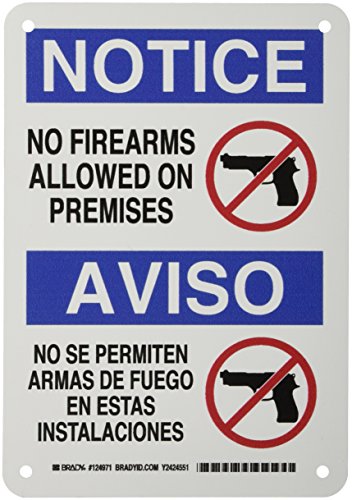 Panneau No Firearms Allowed On Premises Brady 124971 bilingue de 25,4x17,8 cm