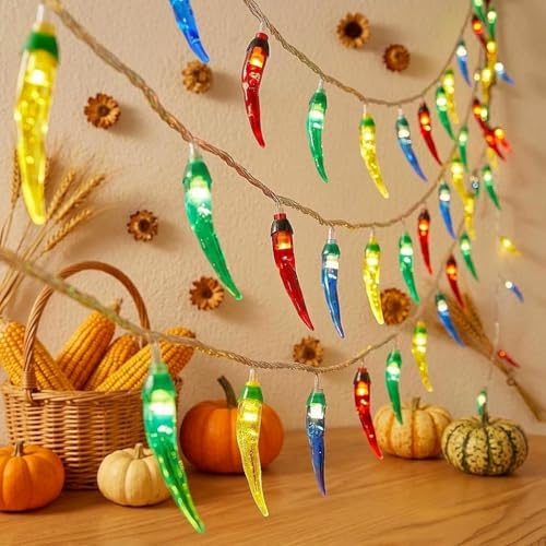 HHMTAKA Guirnalda de luces de chile que funciona con pilas, 10 LED de color blanco cálido de 1,5 m, luces decorativas para interiores, dormitorio, decoración de Navidad (multicolor)