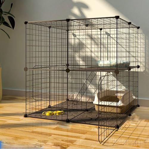 Parc pour chat à 2 niveaux : cage d'intérieur amovible en métal noir