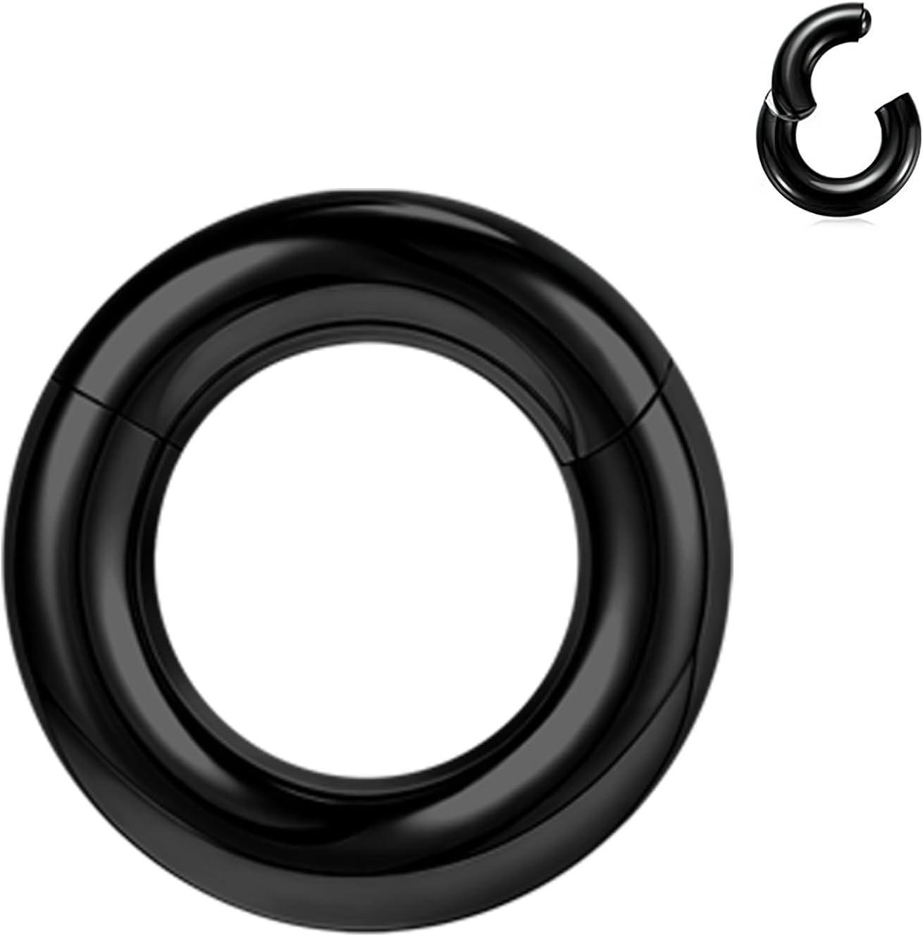BodyAceBlack Hinged Segment Clicker PA Rings, 2G 4G 6G 8G 10G 12G Large Spring Action BCR Rings, Surgical Steel Septum Nose Rings Ear Gauges Earrings Hoops