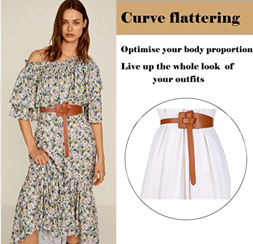 Alaix Women's Leather Belt Dress Belt For Jumpsuit Coat Fashion Tie A Knot Waist Belt Brown #TOP4