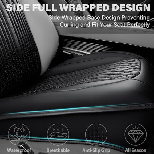 CAR PASS Car Seat Protector, Sideless Seat Covers for Cars, All Season Waterproof Nappa Leather Breathable Front Seats Cushion with Storage Pocket Universal Fit Vehicle Car SUV Truck, 2 Pack All Black by CAR PASS - Used condition - Image 6