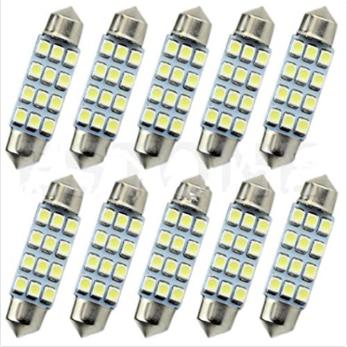 10x Lot 41mm White 3528 12 SMD LED Car Interior Festoon Dome Bulb Lamp Light 12V (Silver)