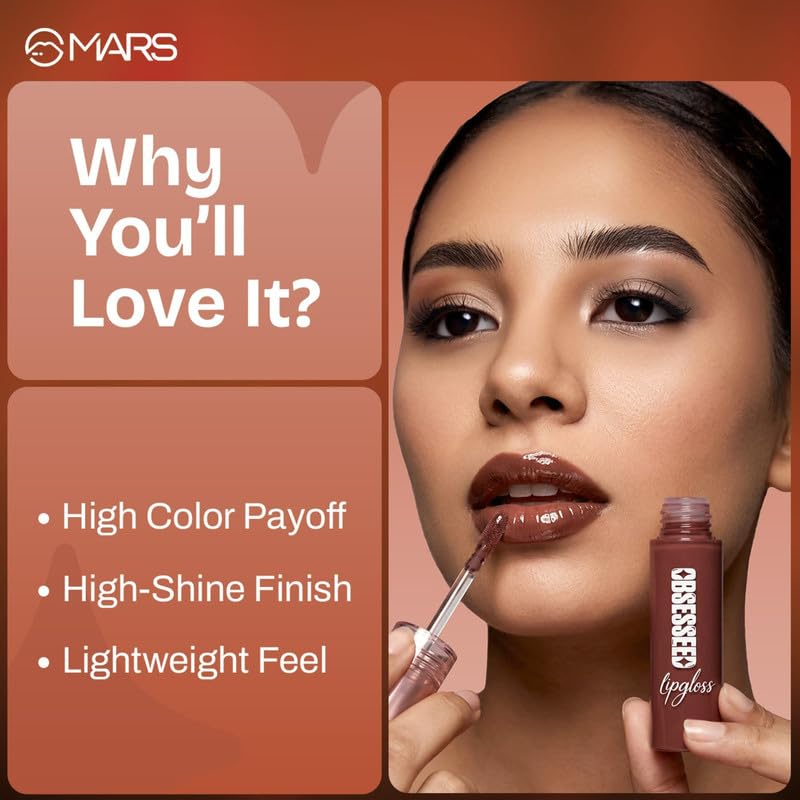 Image of MARS OBSESSEED Lip Gloss (3.5 ml) (03-POUTY) | Highly Pigmented | Non-Transfer | High-Shine Formula | Hydrating, Enriched with Vitamin E | Non-Sticky & Lightweight