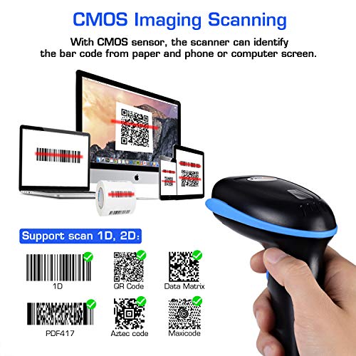 WoneNice Wireless 2D Barcode Scanner with Stand, CMOS Imager Scanner Reader Supports Read Datamatrix PDF417 QR Bar Code for Mobile Payment Computer Screen