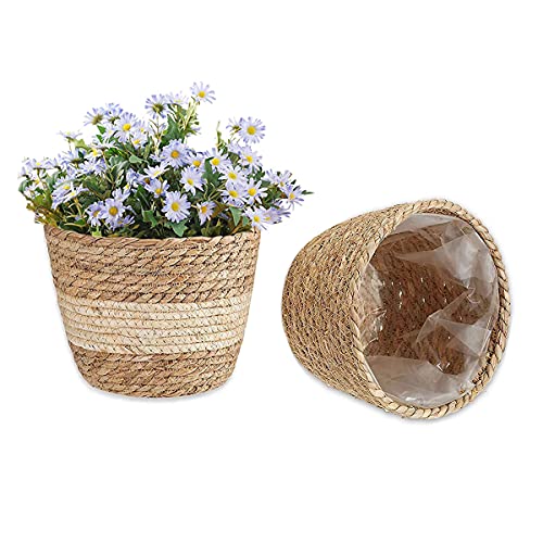 Smavles Pflanzenkörbe 2 Stück Stroh Blumentopf Pflanzkorb aus Seegras...