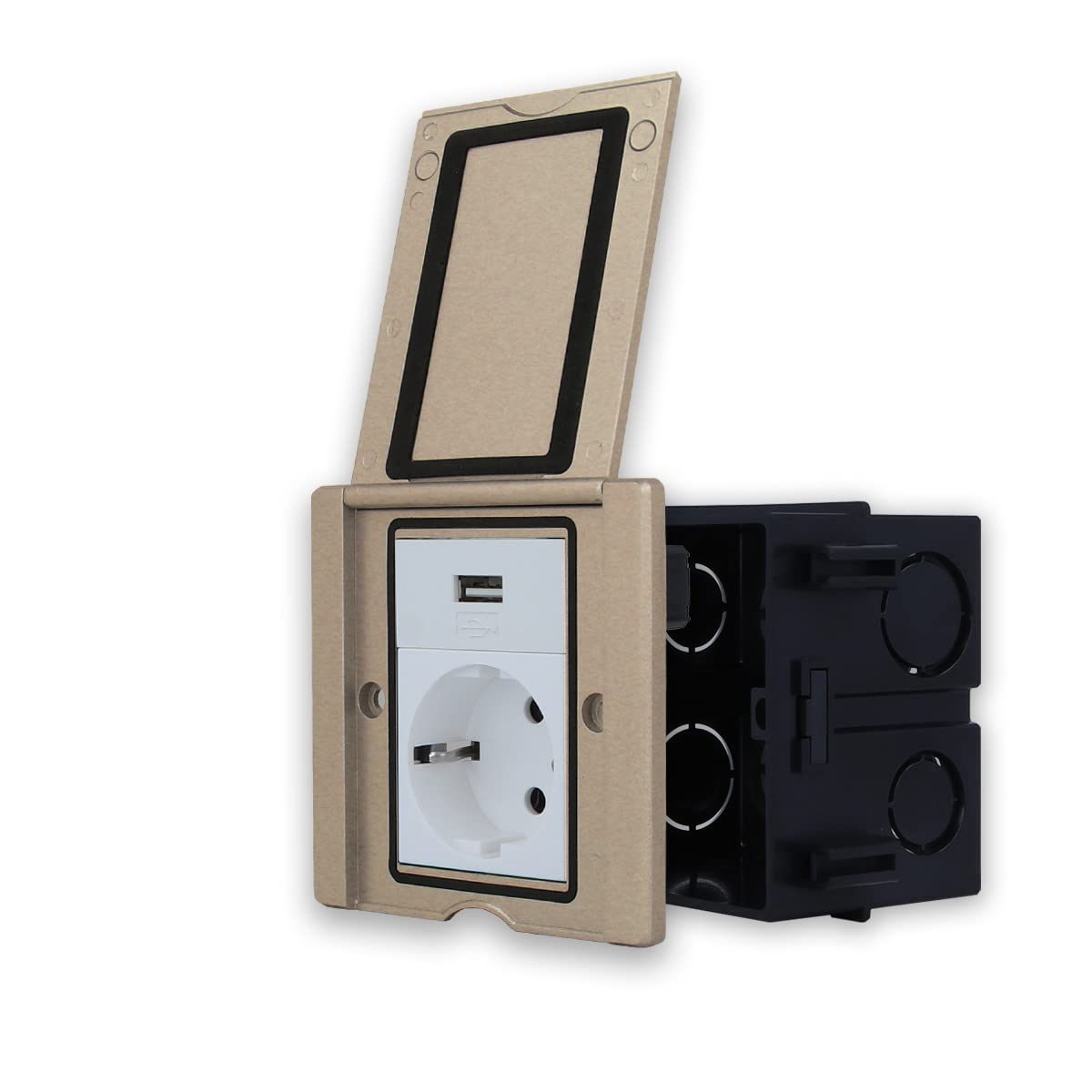 Presa da pavimento a parete, in acciaio inox dorato, presa da tavolo con presa VDE + modulo USB, per serbatoio da pavimento, a scomparsa con moduli Livolo, presa da pavimento con coperchio IP20