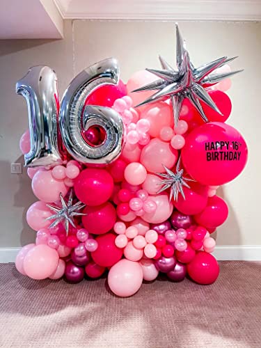 Image of Voircoloria 130pcs Hot Pink Balloons Different Sizes 18 inch 12 inch 10 inch 5 inch Dark Pink Balloons for Birthday Graduation Baby Shower Wedding Anniversary Princess Theme Party Valentine's Day Decorations