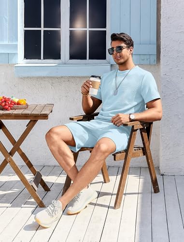 Vssjavun Men's Track Suits 2 Piece Outfits Casual Short Sleeve Shirt and Shorts Set Sweatsuit Summer Tracksuit