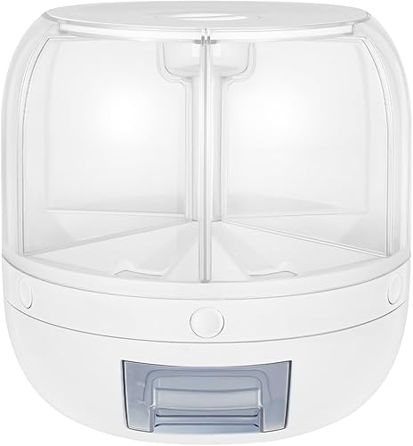 Dispensador de arroz, dispensador de contenedores de almacenamiento de granos de 22 libras, rotación de 360 y salida de un solo clic con 6