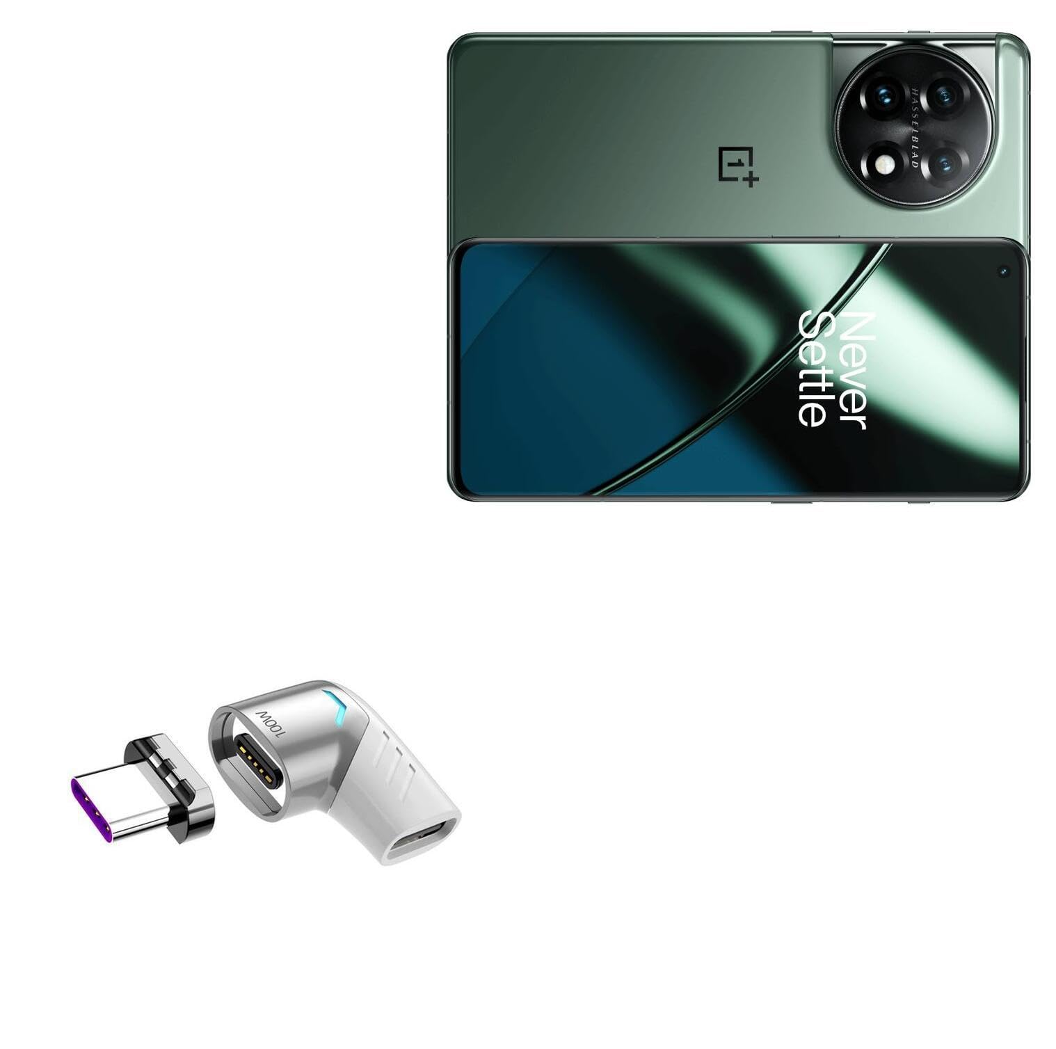 BoxWave Adapter Compatible with OnePlus 11R - MagnetoSnap PD Angle Adapter, Magnetic PD Angle Charging Adapter Device Saver - Metallic Silver