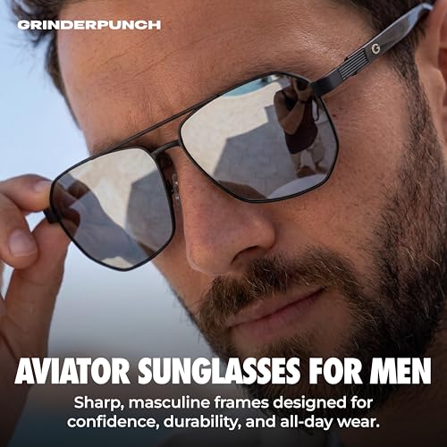 Image of grinderPUNCH Polarized Aviator Sunglasses Men Women Retro Vintage Square Pilot Sun Glasses UV400 Protection