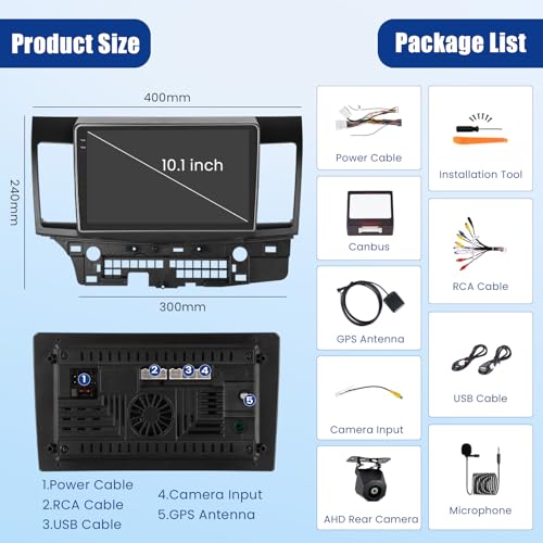 Inefala [4+64GB] Android 15 Car Radio for Mitsubishi Lancer 2008-2017(for Rockford System) with Carplay/Android Auto, 10 Inch HD Touchscreen Car Stereo with GPS WiFi Bluetooth FM/RDS EQ SWC
