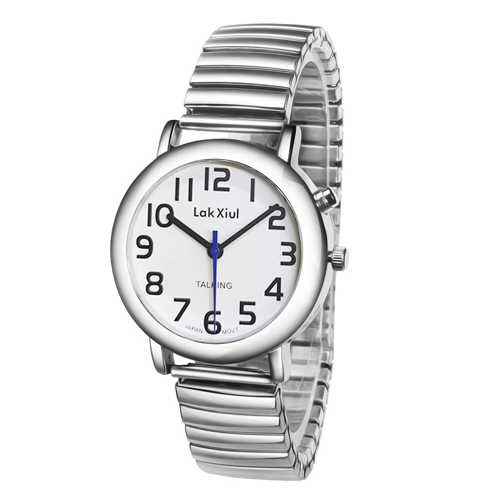 Reloj de pulsera analógico unisex para personas mayores y ciegas con discapacidad visual, reloj de pulsera analógico de voz con reloj despertador y fecha