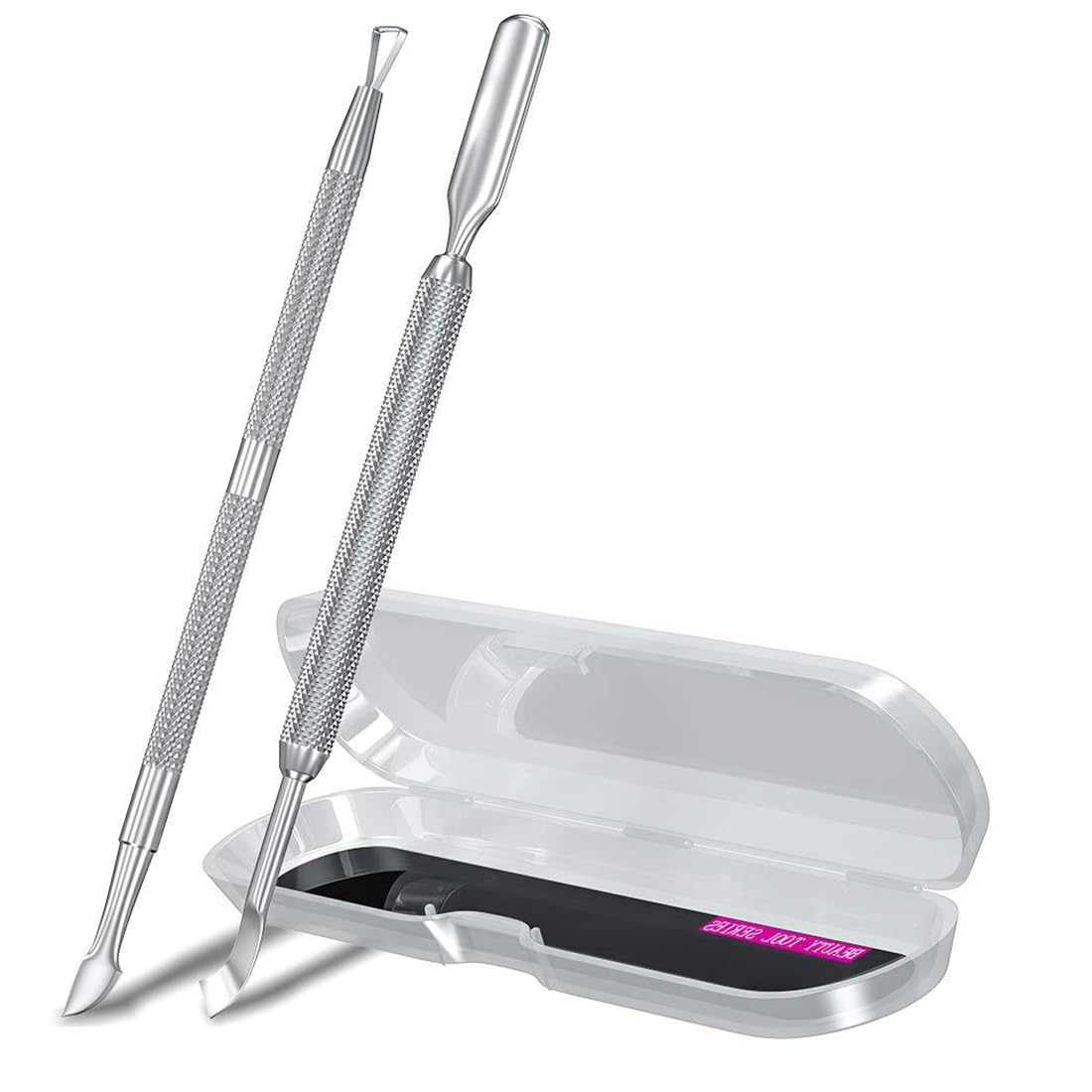 2PCS Metal Silver Cuticle Pusher and Scraper Stainless Steel Nail Tool for Manicure Pedicure Cleaning