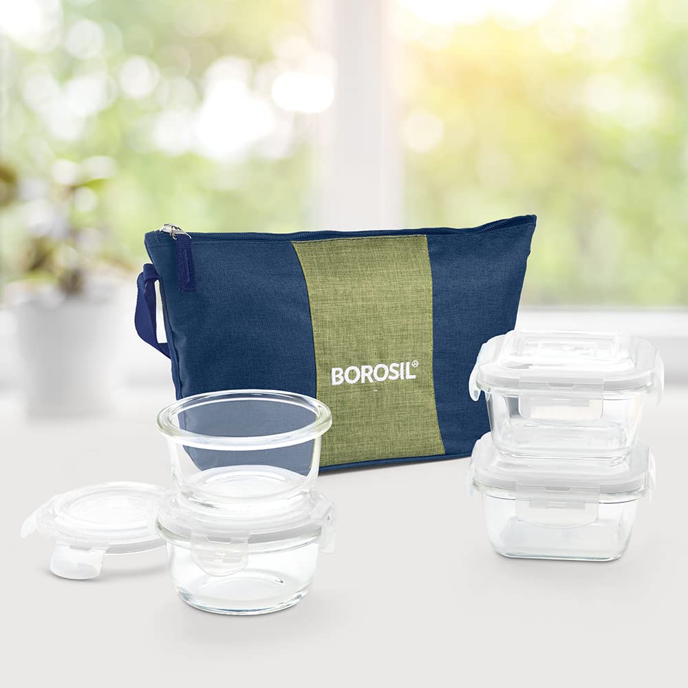 Borosil Borosilicate Glass Lunch Box with Bag (Ace, 320ml x 2 + 240ml x 2 (Daisy)) — Amazon image 2
