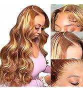 LZGYE 5/27 Colored Ombre Lace Front Wig Human Hair Highlight Body Wave Lace Frontal Wigs 13x4 HD ...