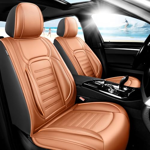 Image of Fit Equinox Premium Leather Car Seat Covers Compatible with Chevy Equinox 2011-2026, Breathable, Wear Resistant, Airbag Compatible, All-Weather Protection & Full Coverage, Full Set Brown