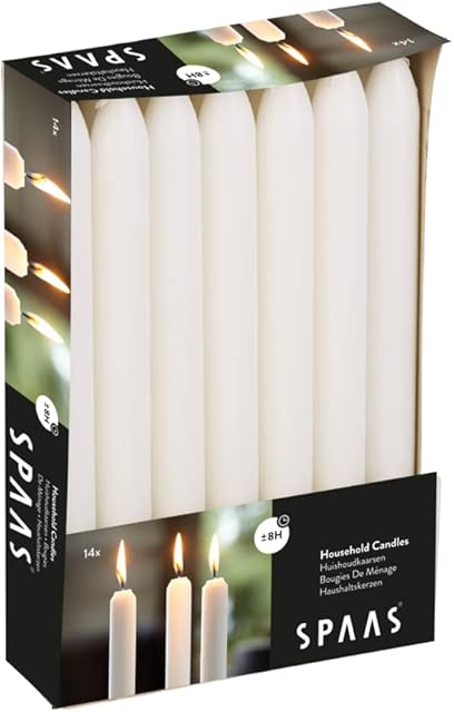 Spaas 14 Tapered Dinner Candles 21/220 mm, 8 Hours, Unscented, White