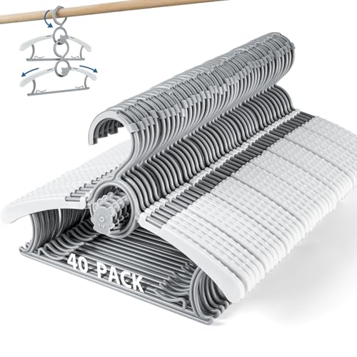 PIGLOG Lot de 40 cintres extensibles et réglables en plastique antidérapants et empilables pour vêtements de bébés, de 28 à 35,6 cm pour bébés, tout-petits, enfants et tout-petits (gris)