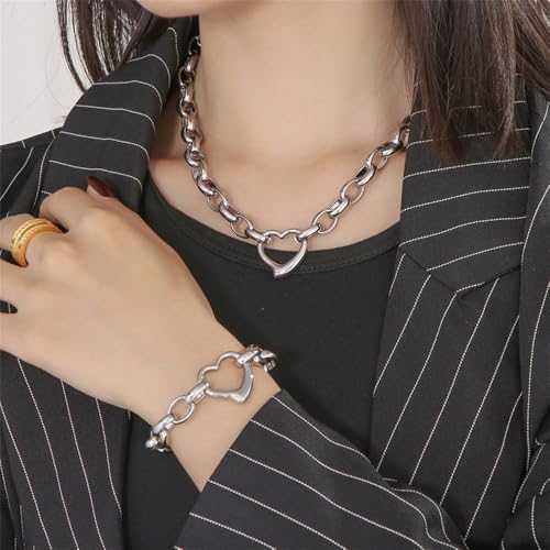 Stainless Steel Heart Chunky Chain Bracelet Charm Jewelry for Women Couples Gift4