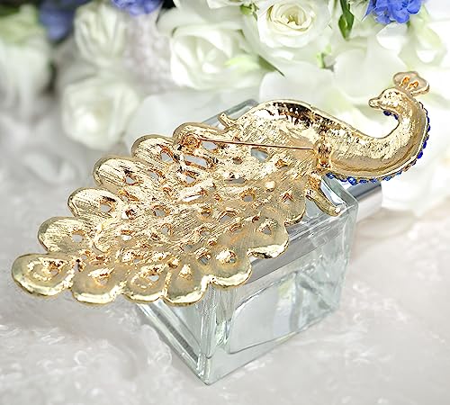 Image of Gyn&Joy 5 Inch Art Gorgeous Peacock Austrian Crystal Rhinestone Brooch Pins