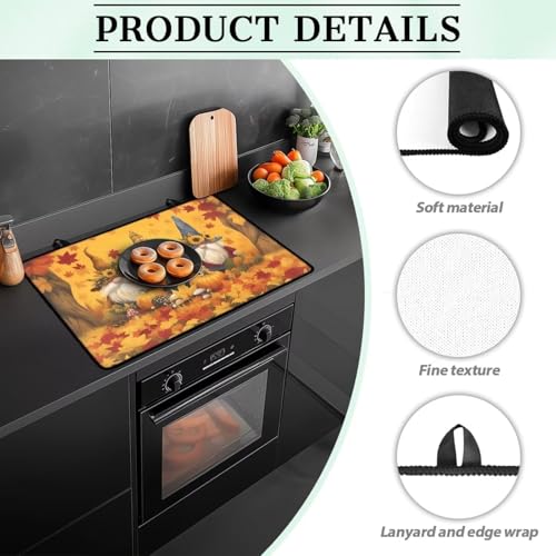 Image of Electric Stove Cover Dust Cover, Thanksgiving Ghome Maple, Stovetop Liners Protect Cover, Heart Resistant Stovetop Protector, Waterproof Dish Drying Mat, Thanksgiving Decoration