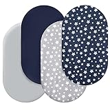 Bassinet Sheets Set 4 Pack for Baby Boy, Universal Fit for Oval, Hourglass and Rectangular Mattress, Navy