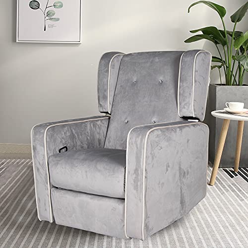 Image of Polar Aurora Swivel Glider Rocker Recliner - Single Suede Tufted Gliding Chairs for Living Room Home Theater (Light Gray)