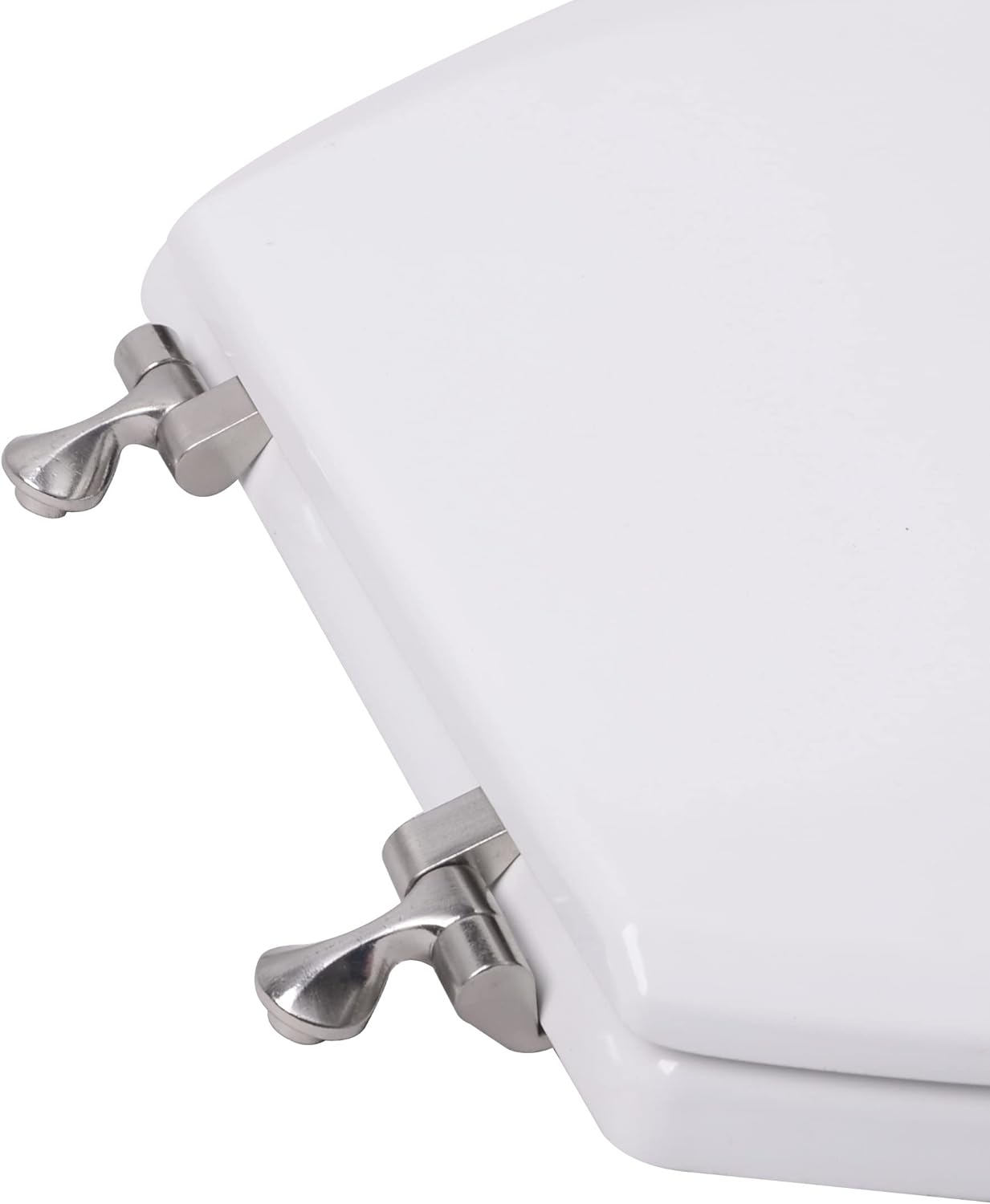 1Q1R6-00BN Premium Molded Wood Toilet Seat with Metal Single Post Hinge, Round, White with Brushed Nickel