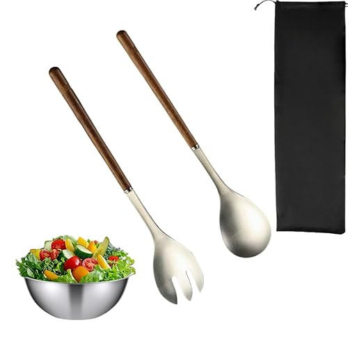 Mornly Posate da Insalata in Acciaio Inossidabile con Manico in Legno 30 cm – Cucchiaio e forchetta da Portata Premium in Acciaio Inossidabile 304 e Legno Naturale per insalate, Dessert e Buffet