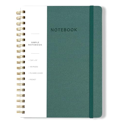Image of Spiral Notebook - 7.24 inch x 10 inch College Ruled Journal with Inner Pockets and 180 Pages, PU Leather Cover Business Journal, Twin-Wire Binding Notebook Perfect for Office & Home School Supplies Green