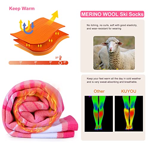 Kuyou Kids Ski Socks 2 Pair Skiing Socks Long Warm Knee High Winter Snow Skating Snowboarding Socks For 6-12 Years Old #TOP4