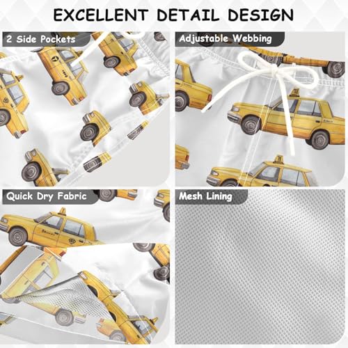 Pigsaly Boys' Swim Board Shorts Watercolor Run Yellow Taxis Car Boy's Swim Trunks Kids Swimwear S3