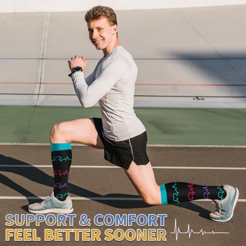 Image of 3 Pairs Knee High Graduated Compression Socks For Women and Men - Best Medical, Nursing, Travel & Flight Socks - Running & Fitness - 15-20mmHg