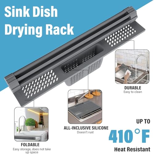 Égouttoir à vaisselle sur évier enroulable et pliable en inox 16.7x12 - 8
