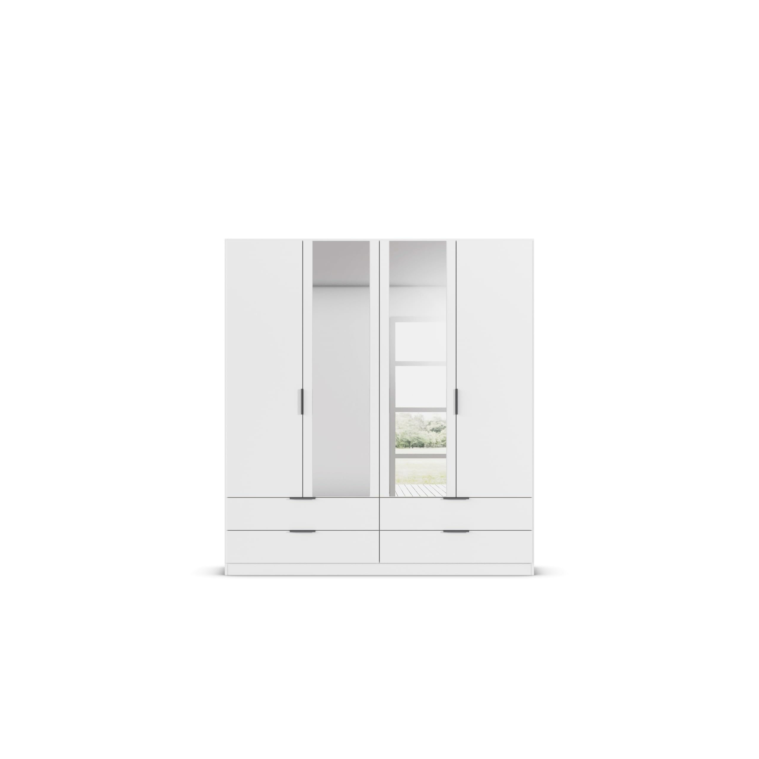 Rauch Möbel LAGOA, Kleiderschrank, Farbe Weiß, Breite 181 cm | Schrank, 4-türig, Spiegel, 4 Schubladen, Zubehör Basic, für Schlafzimmer, Kinderzimmer, Babyzimmer, Garderobe