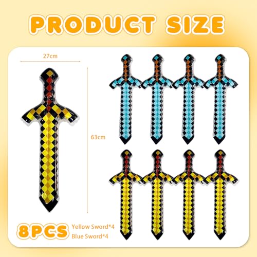 Yhjxly 8PCS Aufblasbare Schwerter Set, Kinder Aufblasbares Pixel Schwert, 63cm Piraten Schwert Spielzeug, Geschenke für Geburtstagsparty Halloween Cosplay Pool Partyzubehör