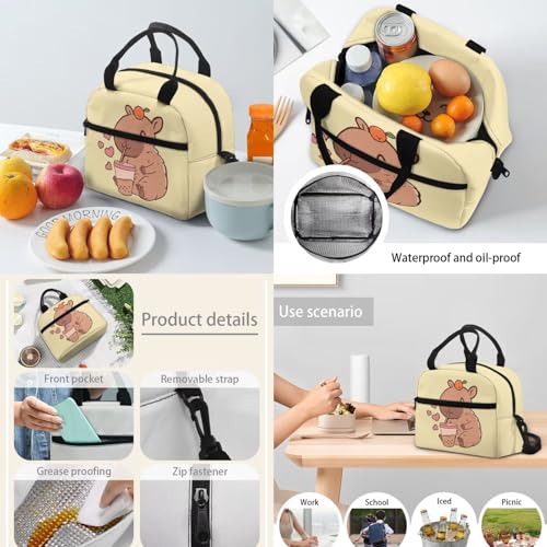 Capybara School Backpack for Girls 6-8 Years Old with Lunch Box Bag Pencil Case Cartoon Animal Rucksack Preschool Bookbag Lightweight Children's School Bag 3 in1 Set4